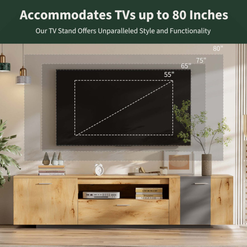 70 Modern TV Stand With 3 Cabinets Drawer Entertainment Center For Tvs Up To 80 Color Matching Television Console For Living Room Bedroom